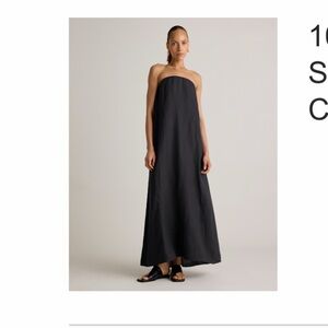 Quince Black Strapless European Linen Maxi Dress